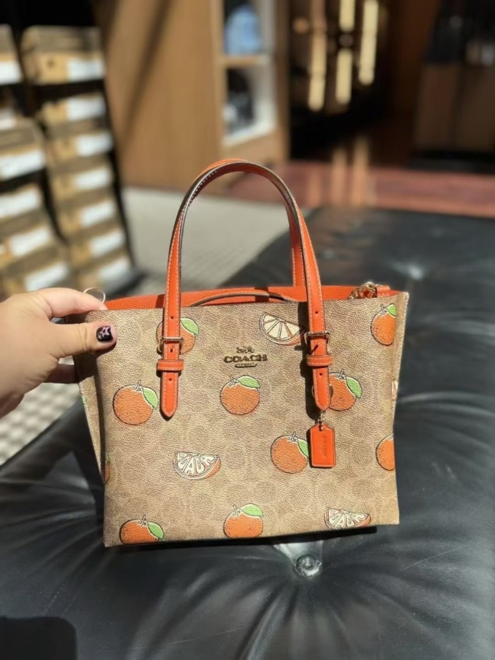 Coach Mollie Tote Bag 25 In Signature Canvas With Orange Print CBB55